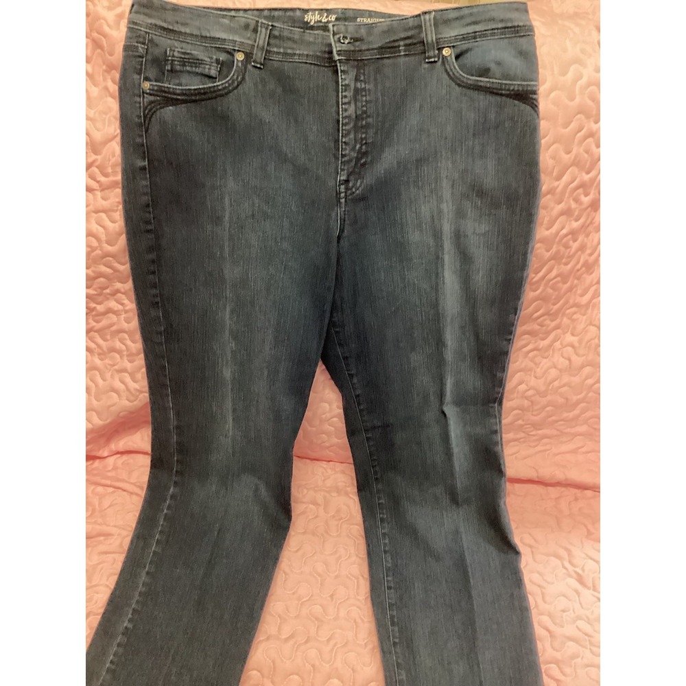 Style & Co Womens Blue Denim Straight Leg Jeans Size 18W Stretch (A6)
